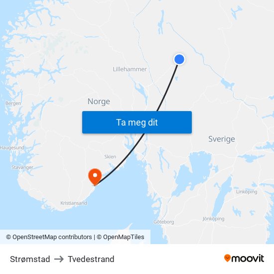 Strømstad to Tvedestrand map