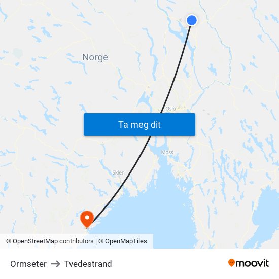 Ormseter to Tvedestrand map