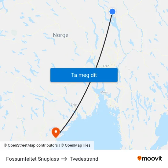 Fossumfeltet Snuplass to Tvedestrand map