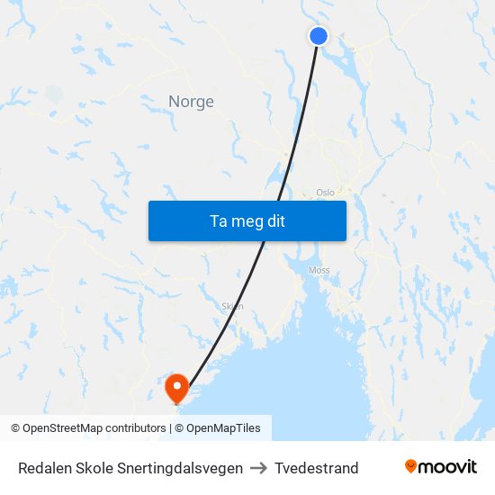 Redalen Skole Snertingdalsvegen to Tvedestrand map