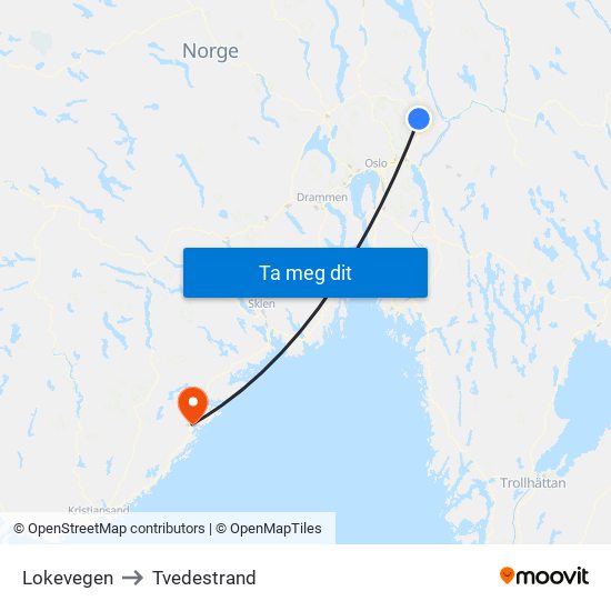 Lokevegen to Tvedestrand map