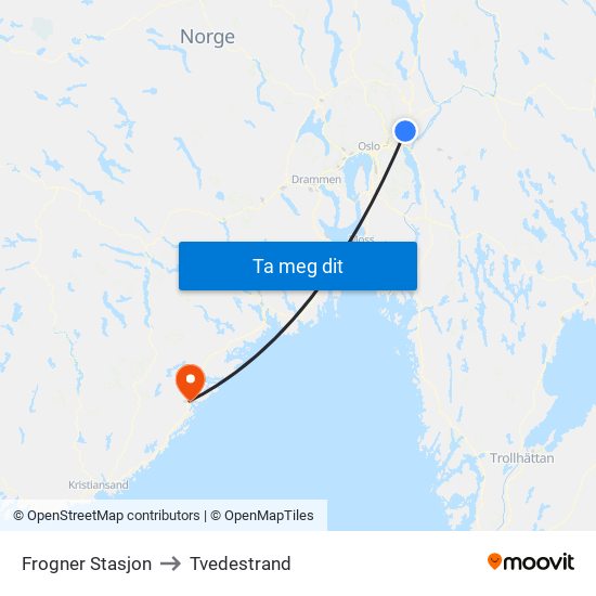 Frogner Stasjon to Tvedestrand map