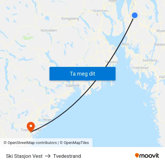 Ski Stasjon Vest to Tvedestrand map