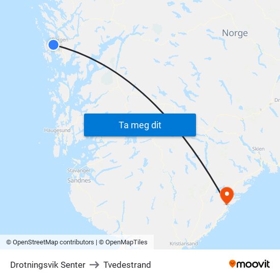 Drotningsvik Senter to Tvedestrand map