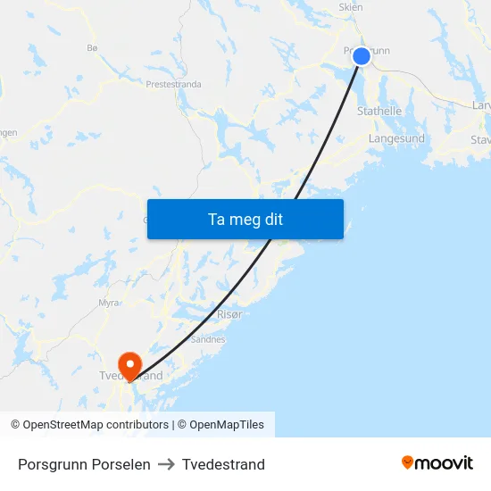 Porsgrunn Porselen to Tvedestrand map