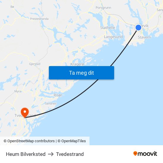 Heum Bilverksted to Tvedestrand map