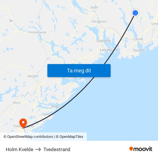 Holm Kvelde to Tvedestrand map