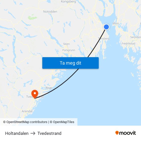 Holtandalen to Tvedestrand map