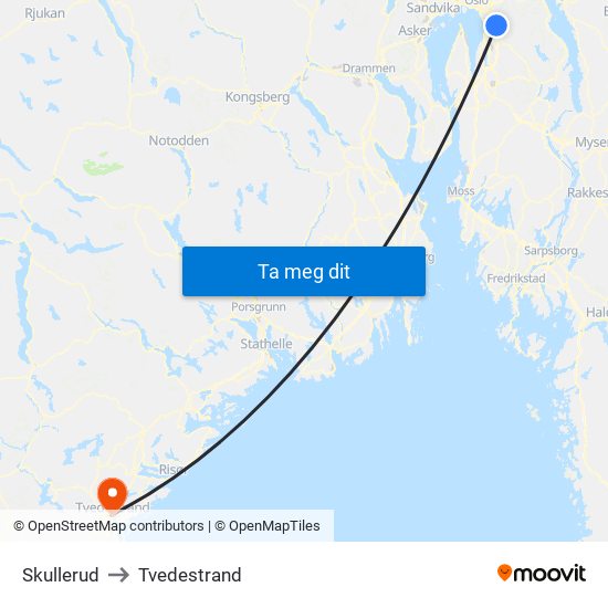 Skullerud to Tvedestrand map