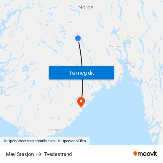 Mæl Stasjon to Tvedestrand map