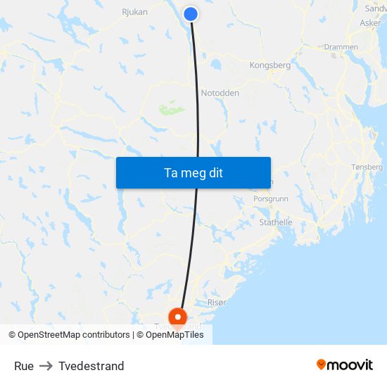 Rue to Tvedestrand map