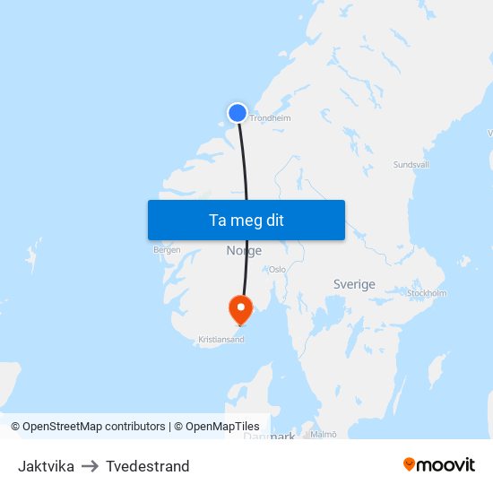 Jaktvika to Tvedestrand map