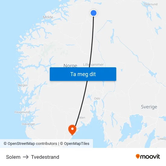 Solem to Tvedestrand map
