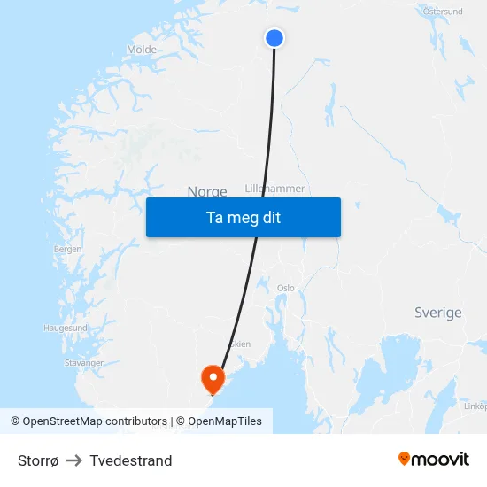 Storrø to Tvedestrand map