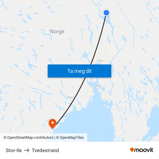 Stor-Ile to Tvedestrand map