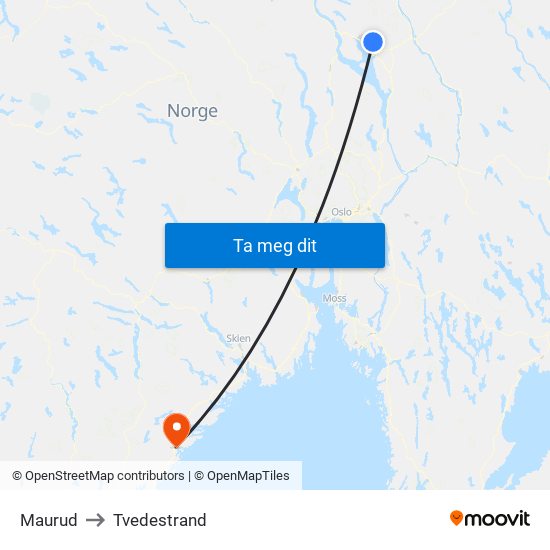 Maurud to Tvedestrand map