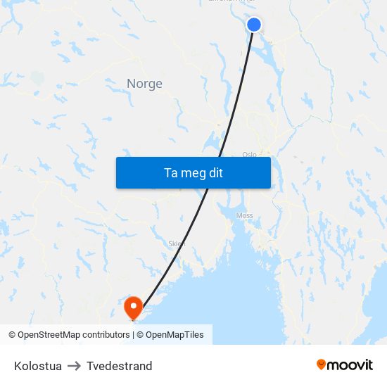 Kolostua to Tvedestrand map