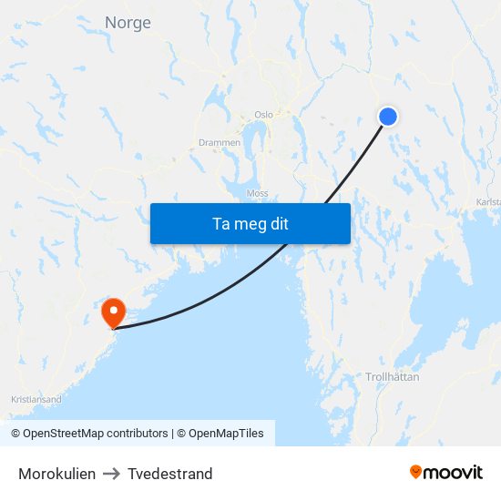 Morokulien to Tvedestrand map