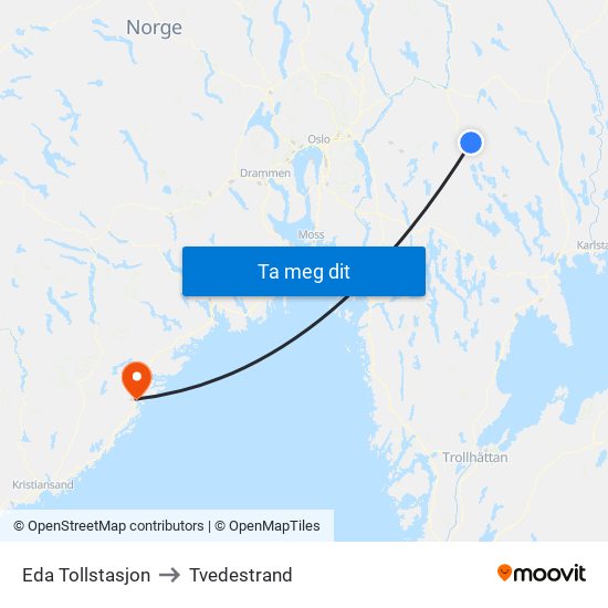 Eda Tollstasjon to Tvedestrand map