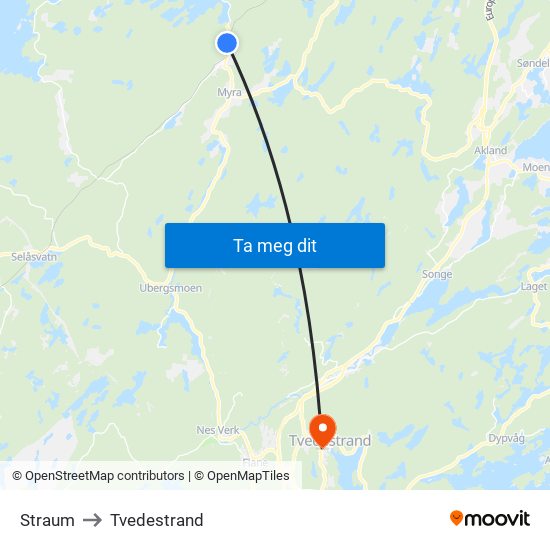 Straum to Tvedestrand map