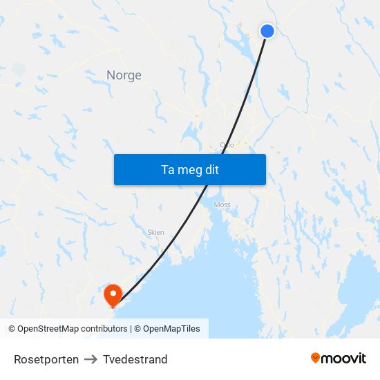 Rosetporten to Tvedestrand map