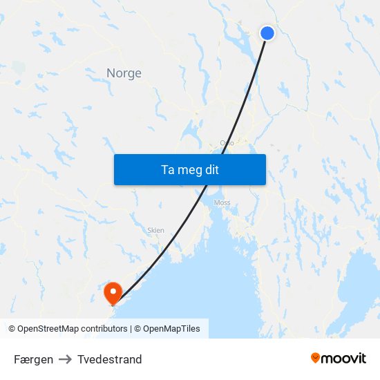 Færgen to Tvedestrand map