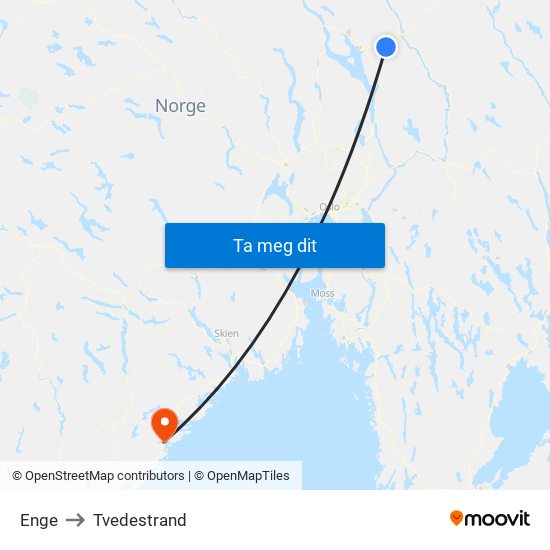 Enge to Tvedestrand map