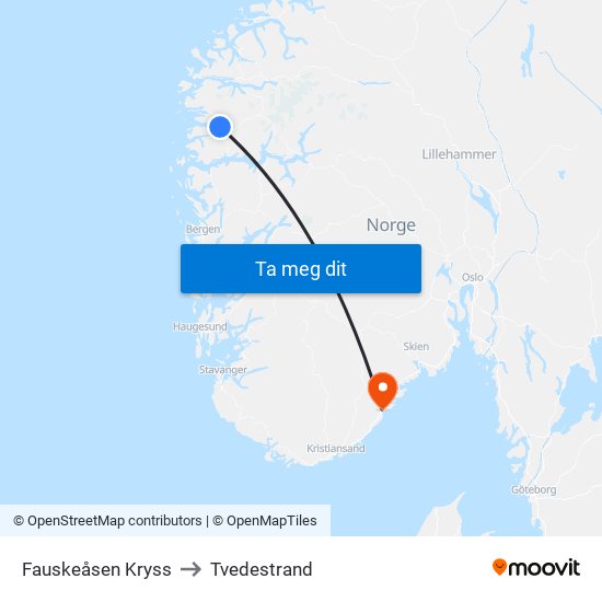 Fauskeåsen Kryss to Tvedestrand map