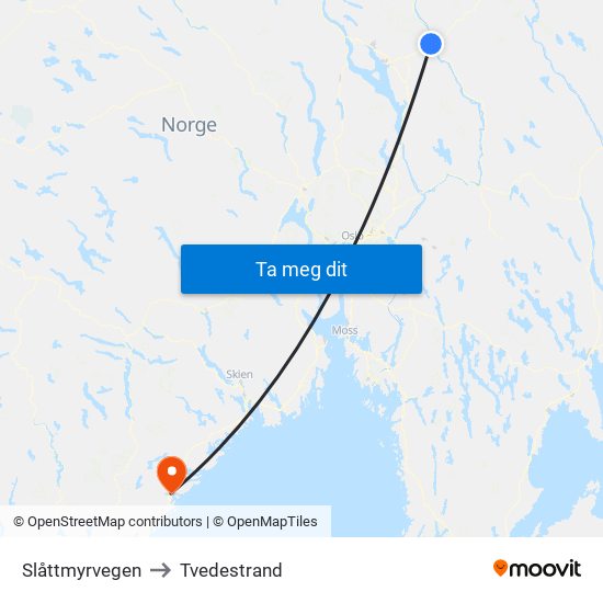 Slåttmyrvegen to Tvedestrand map