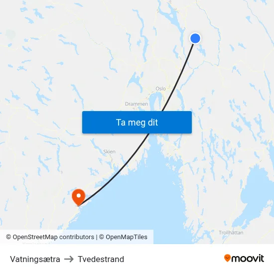 Vatningsætra to Tvedestrand map