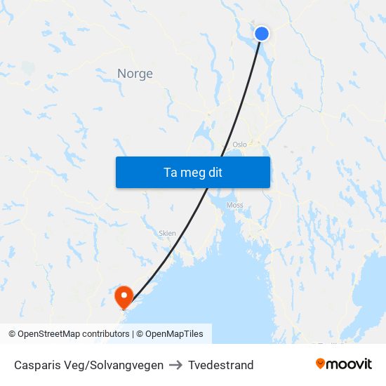 Casparis Veg/Solvangvegen to Tvedestrand map