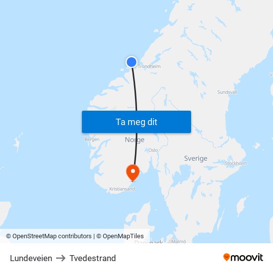 Lundeveien to Tvedestrand map