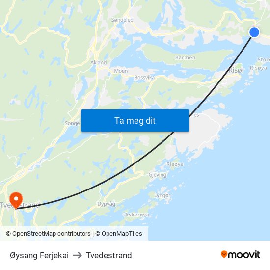 Øysang Ferjekai to Tvedestrand map