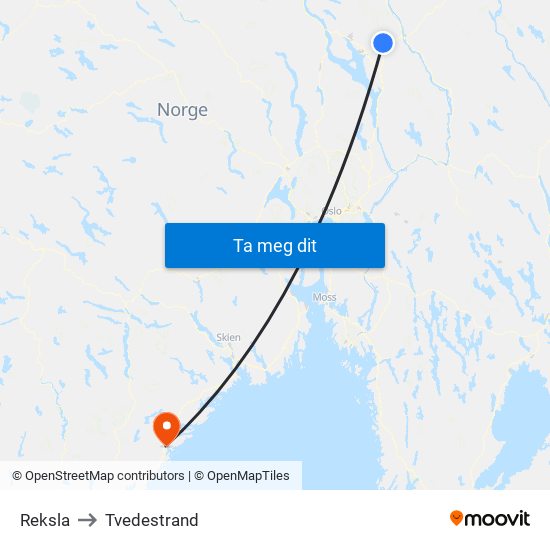 Reksla to Tvedestrand map