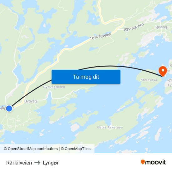 Rørkilveien to Lyngør map