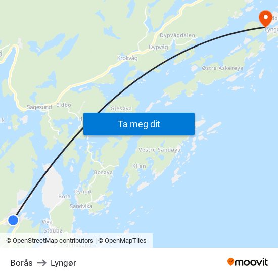 Borås to Lyngør map