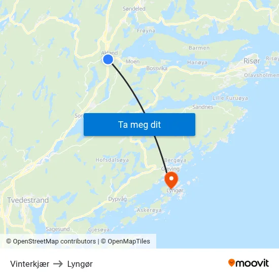 Vinterkjær to Lyngør map