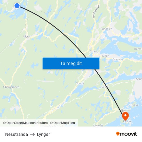 Nesstranda to Lyngør map