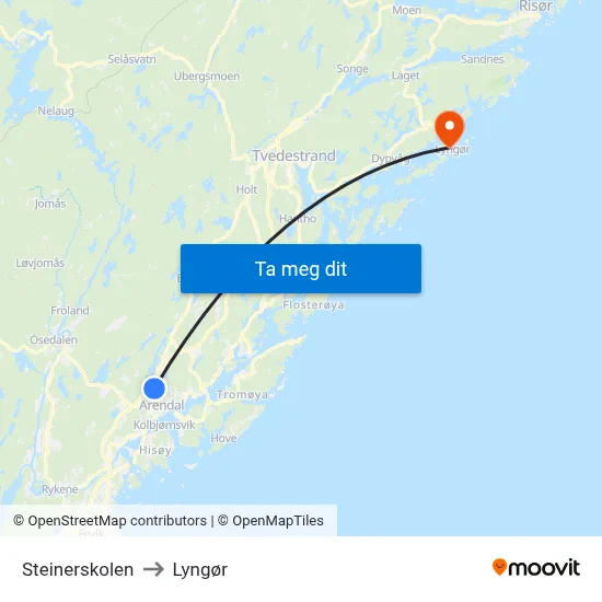 Steinerskolen to Lyngør map