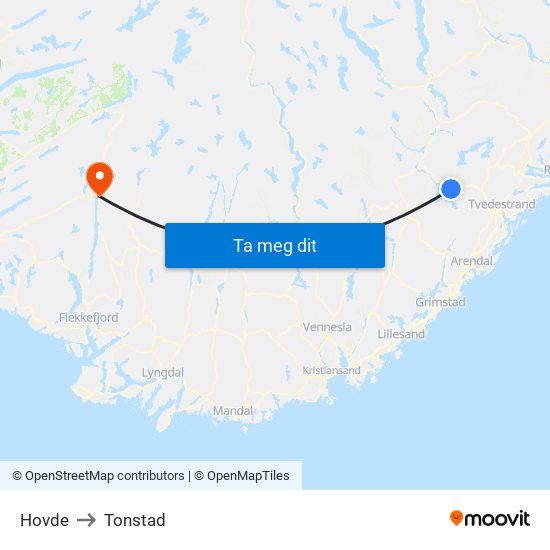 Hovde to Tonstad map