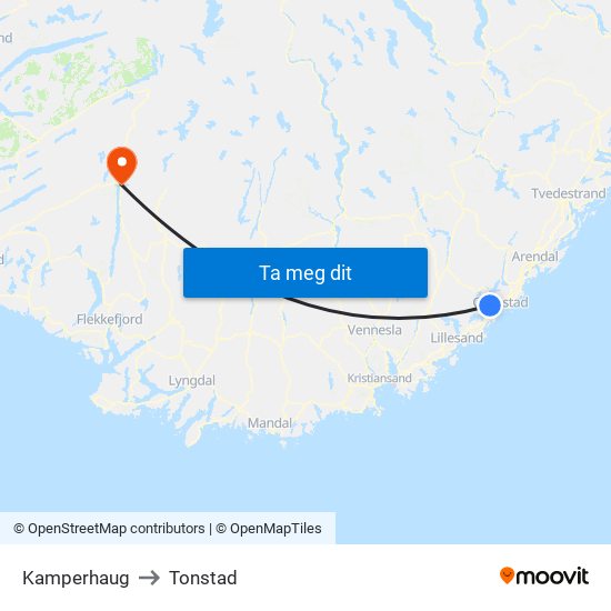 Kamperhaug to Tonstad map