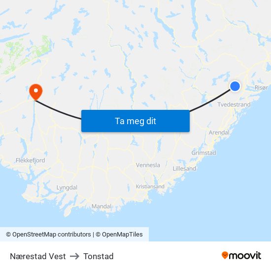 Nærestad Vest to Tonstad map