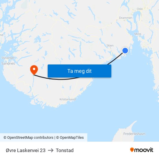 Øvre Laskenvei 23 to Tonstad map