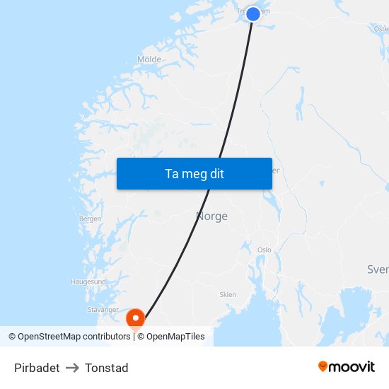 Pirbadet to Tonstad map