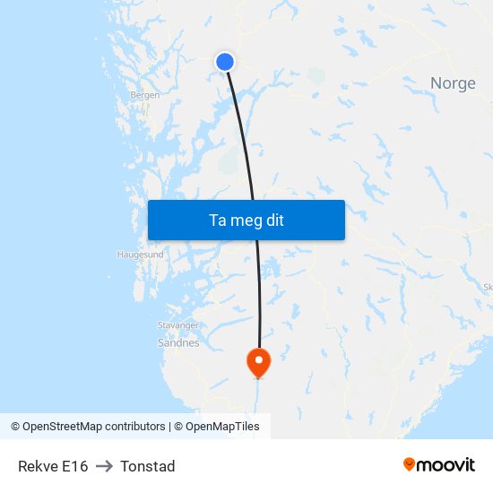 Rekve E16 to Tonstad map