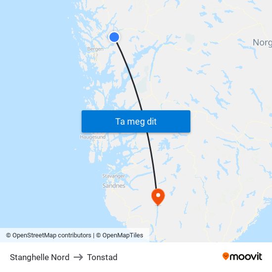 Stanghelle Nord to Tonstad map