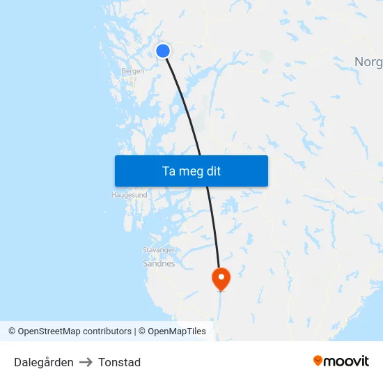 Dalegården to Tonstad map