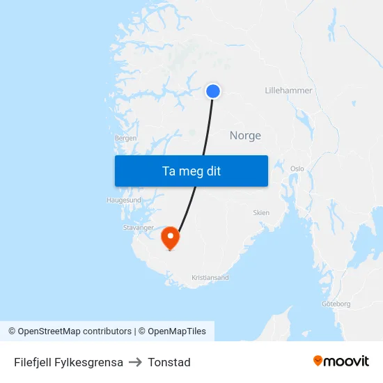 Filefjell Fylkesgrensa to Tonstad map