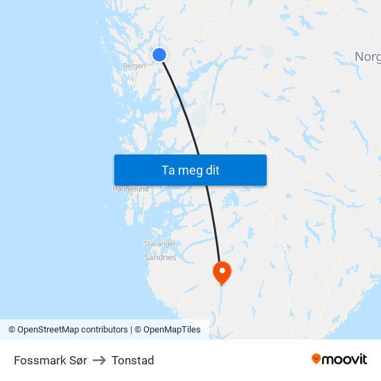 Fossmark Sør to Tonstad map