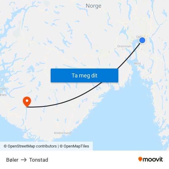 Bøler to Tonstad map